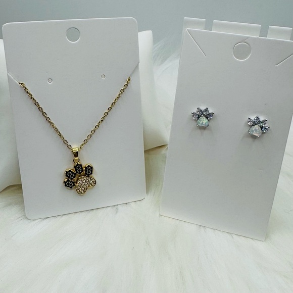 Paw Necklace with Rhinestones & Paw Earring Studs - Picture 5 of 5